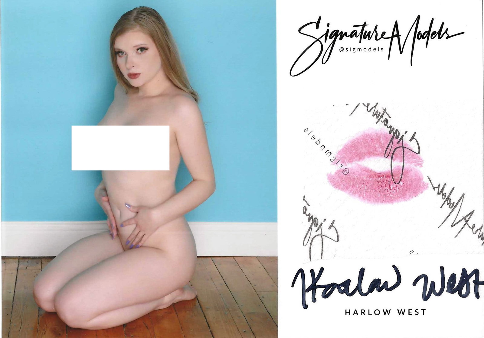 Harlow West ADULT FILM LIP PRINT KISS CARD In Person Signed Photo: Photo size is 5x7. PRIVATE SIGNING. Harlow West in person signed photo and kiss card. Adult Film. 5x7 Color In Person signed very sexy portrait. She added a lip print. This item was signed at an EXCLU
