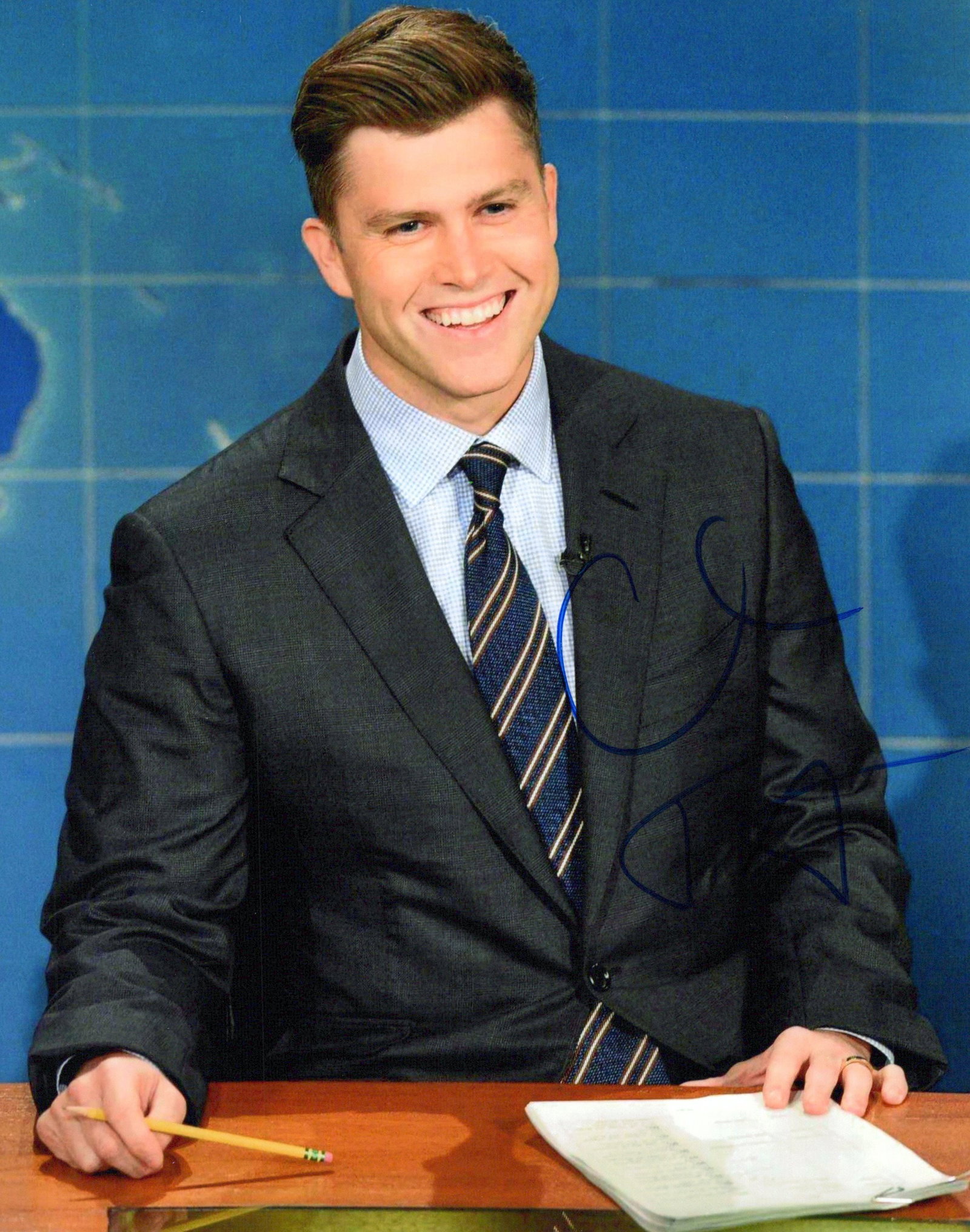 Colin Jost SNL In Person Signed Photo: Photo size is 8x10. EB AUTOGRAPHS SIGNING. Recently I met Colin while he was performing in RI. Great photo of him from SNL Weekend Update.