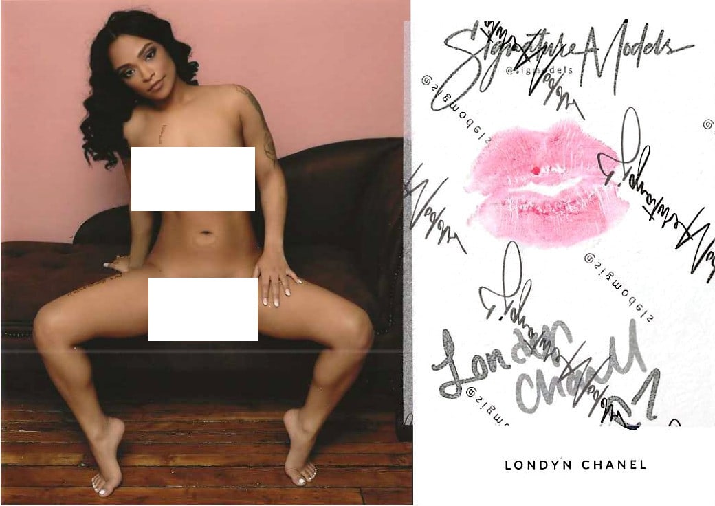 Lyndon Chanel LIP PRINT KISS CARD In Person Signed Photo: Photo Size is 5x7. PRIVATE SIGNING. Lyndon Chanel in person signed Signature Model. 5x7 Color In Person signed very sexy NUDE portrait. She added a lip print. This item was signed at an EXCLUSIVE sign