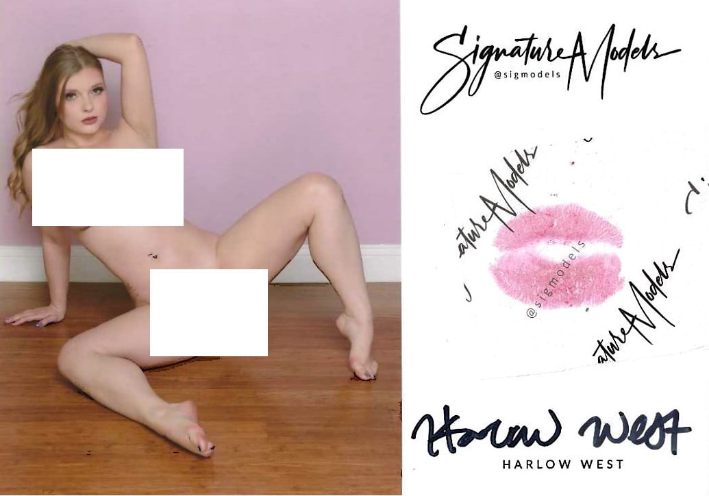 Harlow West ADULT FILM LIP PRINT KISS CARD In Person Signed Photo: Photo size is 5x7. PRIVATE SIGNING. Harlow West in person signed photo and kiss card. Adult Film. 5x7 Color In Person signed very sexy portrait. She added a lip print. This item was signed at an EXCLU