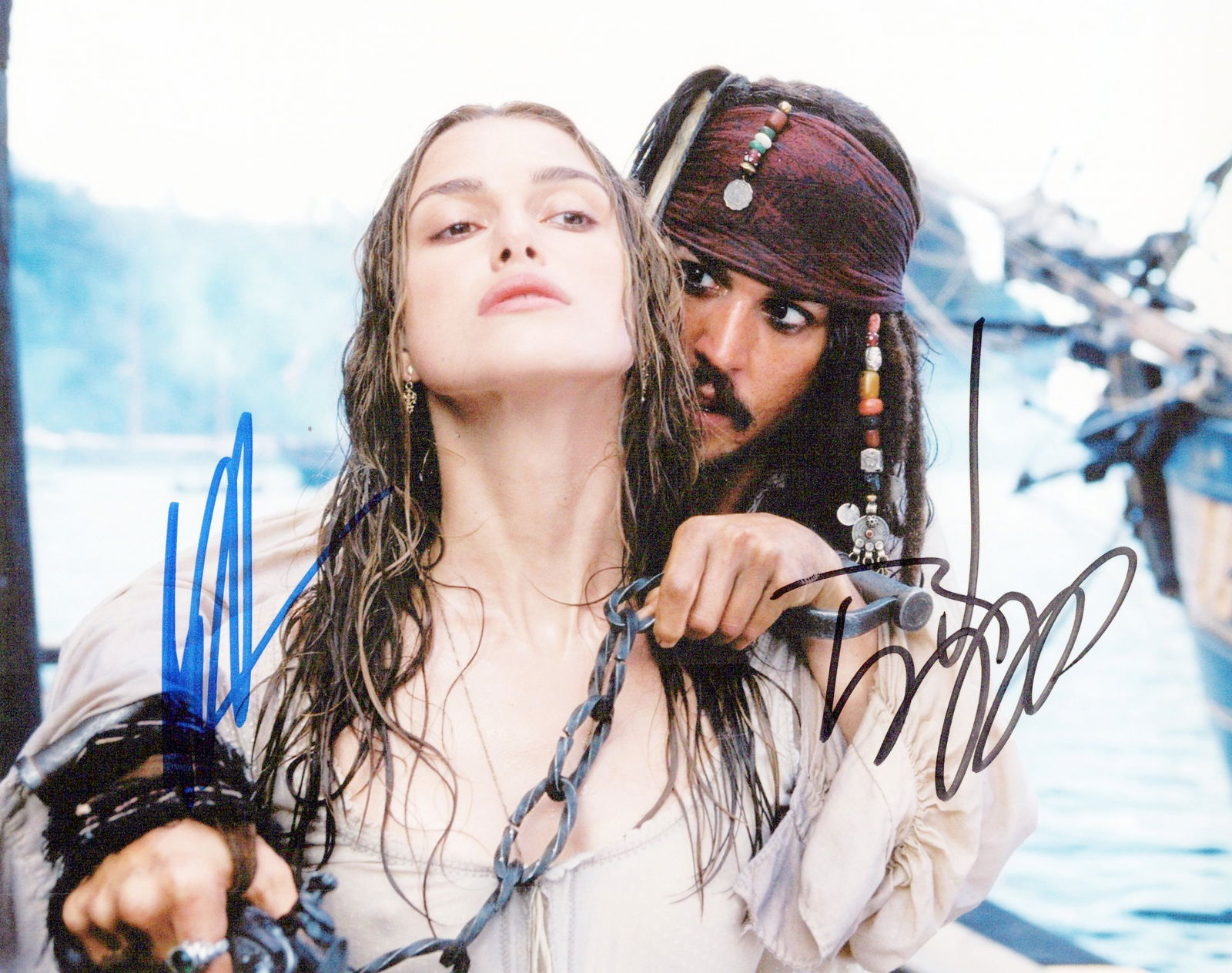 Johnny Depp / Kiera Knightley PIRATES OF CARIBBEAN In Person Signed Photo (1 of 1)