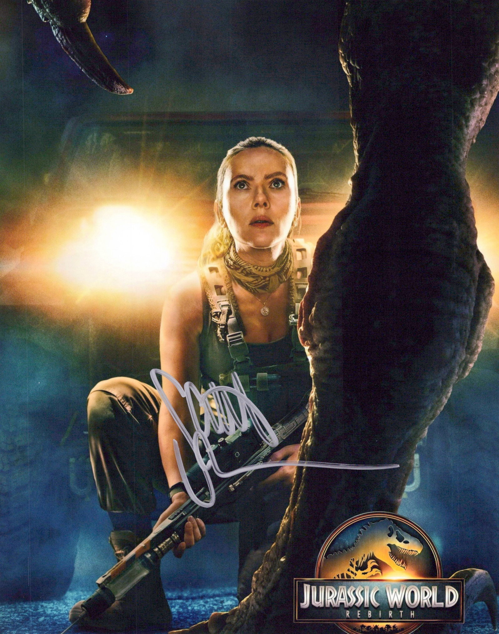 Scarlett Johansson JURASSIC WORLD In Person Signed Photo: Photo size is 8x10. Scarlett Johansson in person signed photo from the movie JURASSIC WORLD: REBIRTH. Scarlett Johansson as the character Zora Bennett.