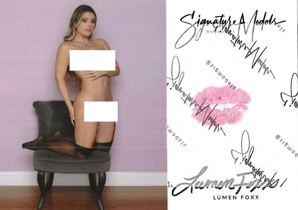 Lumin Foxx LIP PRINT KISS CARD In Person Signed Photo: Photo size is 5x7. PRIVATE SIGNING. Lumin Foxx in person signed photo and kiss card. 5x7 Color In Person signed very sexy portrait. She added a lip print. This item was signed at an EXCLUSIVE signing 