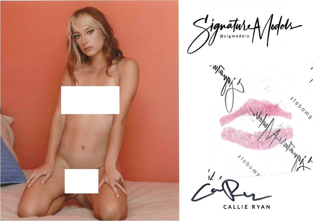 Callie Ryan LIP PRINT KISS CARD In Person Signed Photo: Photo size is 5x7. PRIVATE SIGNING. Callie Ryan In Person Signed photo. Popular signature model. Sexy in person signed nude portrait. She has also added a lip print. This item was signed at an exclusi