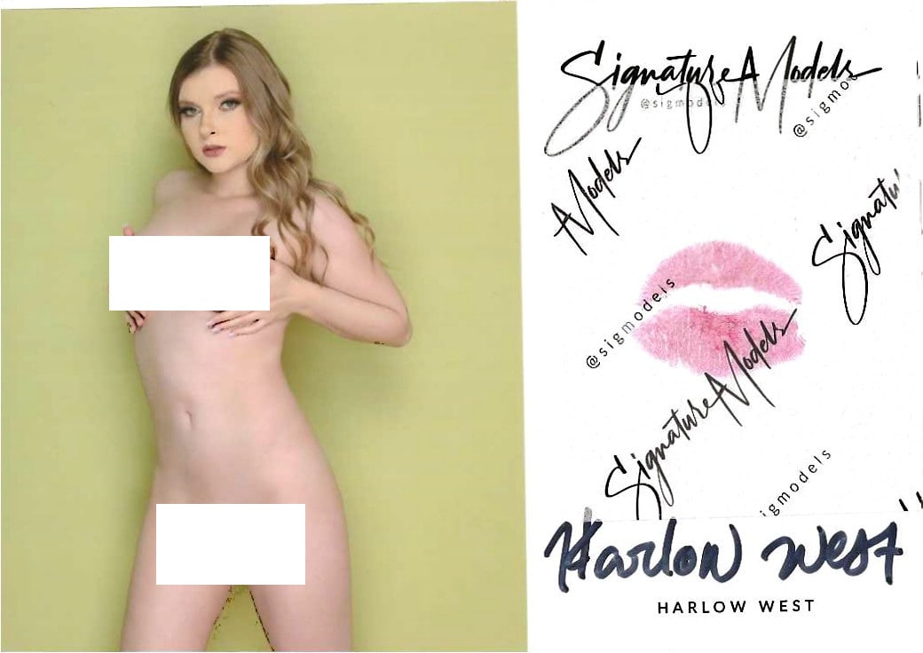 Harlow West ADULT FILM KISS CARD In Person Signed Photo: Photo size is 5x7. PRIVATE SIGNING. Harlow West in person signed photo and kiss card. Adult Film. 5x7 Color In Person signed very sexy portrait. She added a lip print. This item was signed at an EXCLU