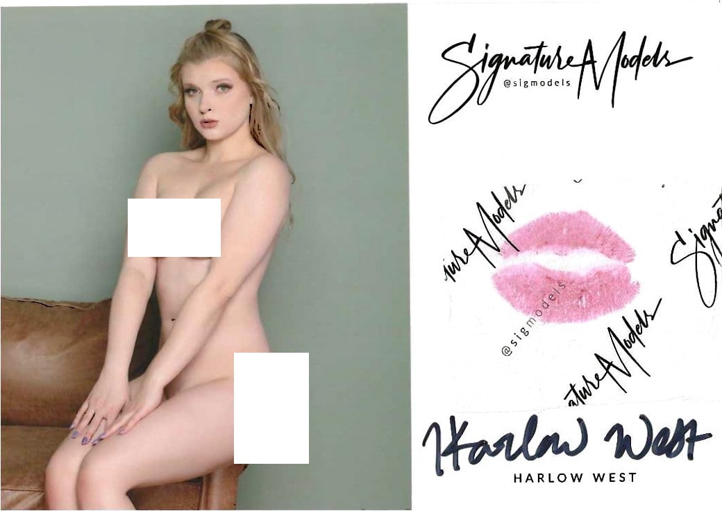 Harlow West ADULT FILM KISS CARD In Person Signed Photo: Photo size is 5x7. PRIVATE SIGNING. Harlow West in person signed photo and kiss card. Adult Film. 5x7 Color In Person signed very sexy portrait. She added a lip print. This item was signed at an EXCLU