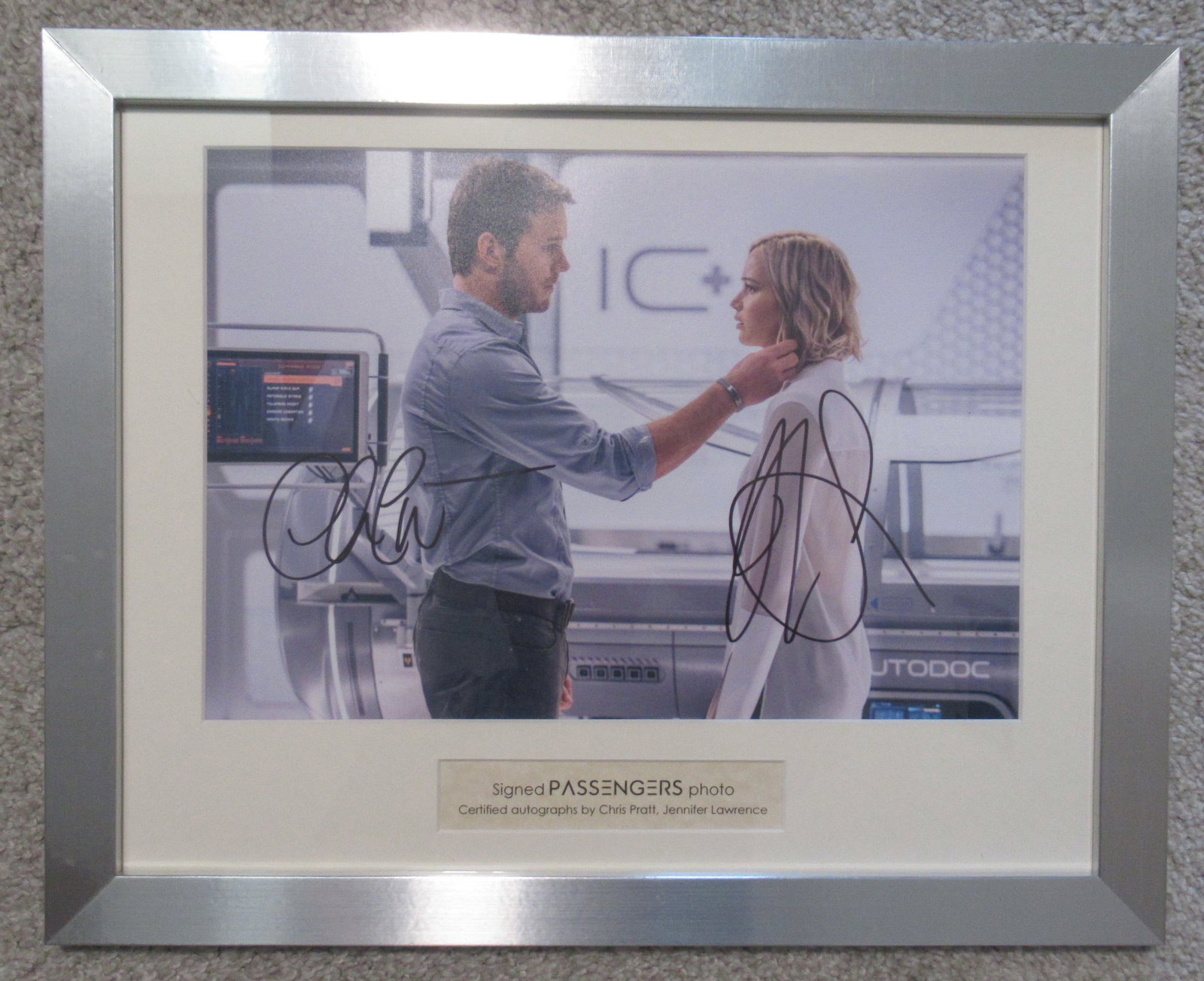 Chris Pratt / Jennifer Lawrence PASSENGERS (FRAMED) In Person Signed Photo (1 of 2)