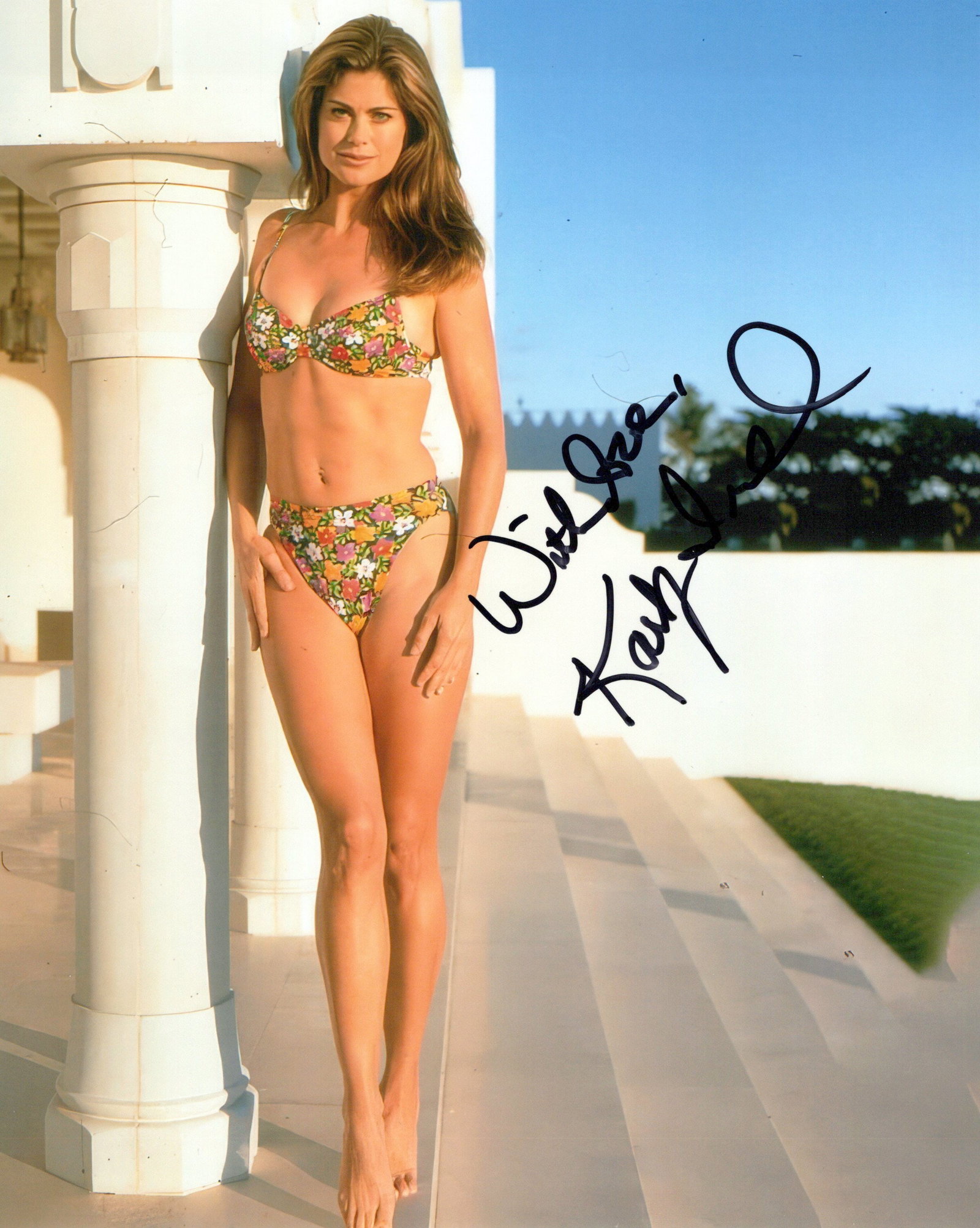 Kathy Ireland SPORTS ILLUSTRATED In Person Signed Photo: Photo size is 8x10. Kathy Ireland in person signed photo. Kathy Ireland is an American author, entrepreneur, fashion designer, philanthropist, and former fashion model. Ireland was a supermodel in the