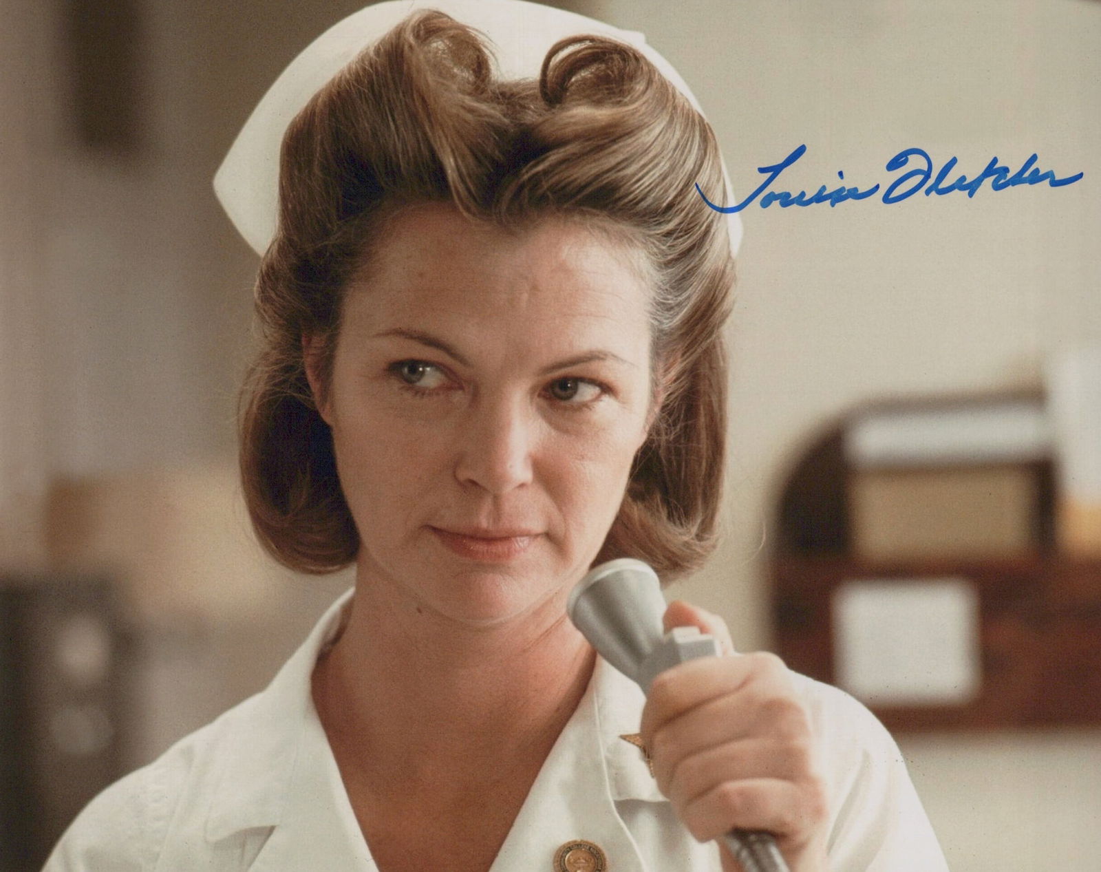 Louise Fletcher (1934-2022) CUCKOOS NEST In Person Signed Photo: Photo size is 8x10. Louise Fletcher (1934-2022) in person signed photo from the movie ONE FLEW OVER THE CUCKOO'S NEST. Louise Fletcher as the character Nurse Ratched