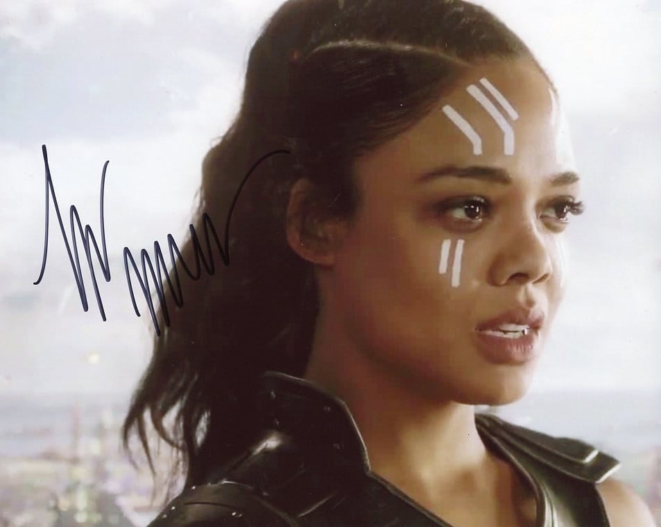 Tessa Thompson THOR RAGNAROK In Person Signed Photo: Photo size is 8x10. Tessa Thompson in person signed autographed photo from the movie THOR RAGNAROK. Tessa Thompson as the character Valkyrie.