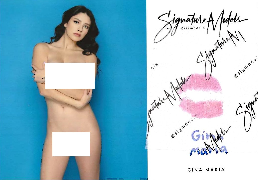 Gina Maria PLAYBOY / HUSTLER KISS CARD In Person Signed Photo: Photo size is 5x7. PRIVATE SIGNING. (brown spots you see on scan is NOT on the real item) Gina Maria in person signed photo and kiss card. Playboy / Hustler Model. 5x7 Color In Person signed very sexy