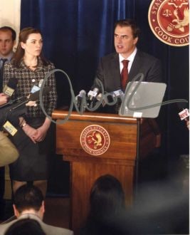 Chris Noth THE GOOD WIFE In Person Signed Photo: Photo size is 8x10. Chris Noth in person signed photo from he TV series THE GOOD WIFE. Chris Noth as the character Peer Florrick