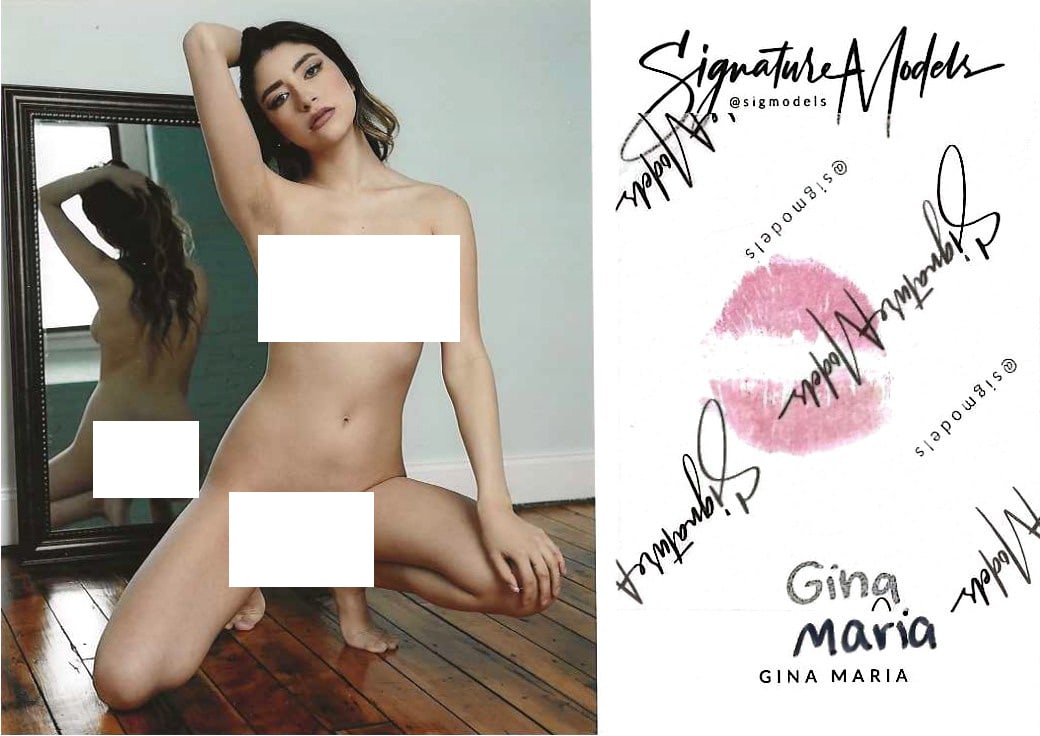 Gina Maria PLAYBOY / HUSTLER LIP PRINT KISS CARD In Person Signed Photo: Photo size is 5x7. PRIVATE SIGNING. Gina Maria in person signed photo and kiss card. Playboy / Hustler Model. 5x7 Color In Person signed very sexy portrait. She added a lip print. This item was signed