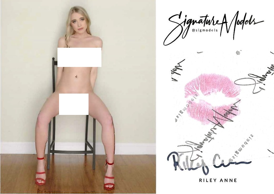 Riley Anne PLAYBOY / PENTHOUSE LIP PRINT KISS CARD In Person Signed Photo: Photo size is 5x7. PRIVATE SIGNING. Riley Anne in person signed sexy nude portrait. She has added a lip rent. This item was signed at an exclusive signing in photo shoot on May 16, 2025.