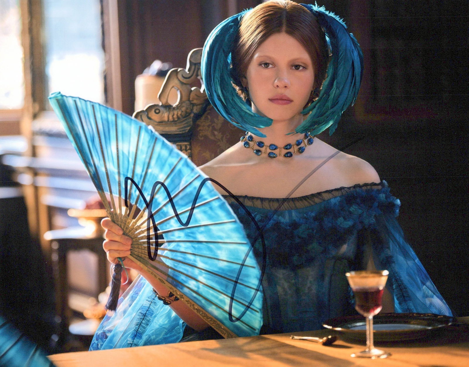 Mia Goth FRANKENSTEIN In Person Signed Photo: Photo size is 8x10. Mia Goth in person signed photo from the movie FRANKENSTEIN. Mia Goth as the character Elizabeth.