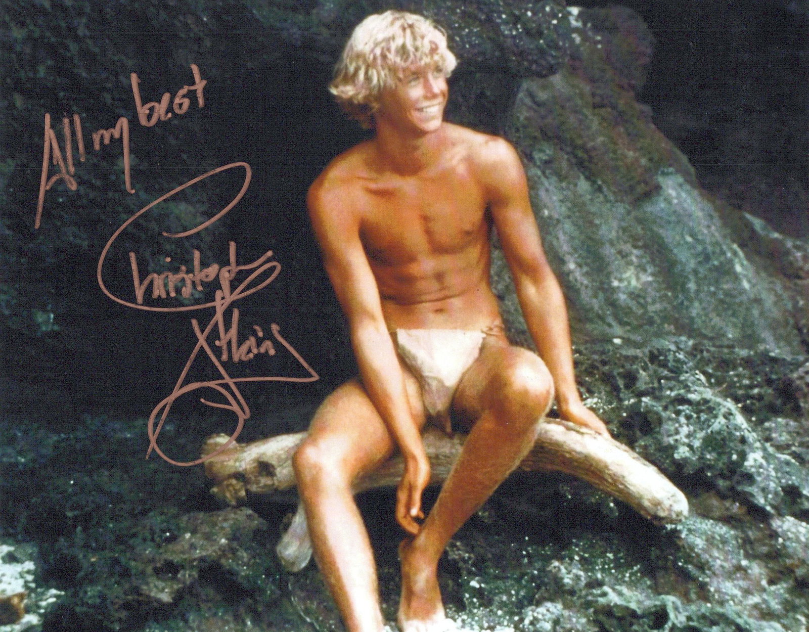 Christopher Atkins THE BLUE LAGOON In Person Signed Photo: Photo size is 8x10. PRIVATE SIGING. Christopher Atkins in person signed photo from the movie THE BLUE LAGOON. Christopher Atkins as the character Richard Lestrange.