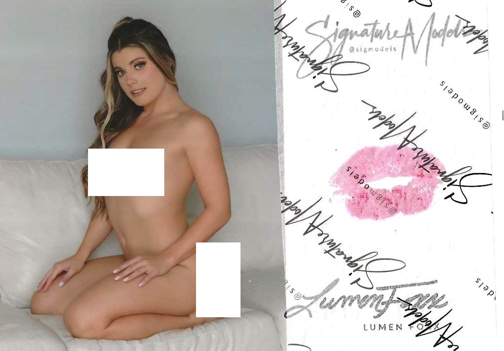 Lumen Foxx LIP PRINT KISS CARD In Person Signed Photo: Photo Size is 5x7. PRIVATE SIGNING. Lumen Foxx in person signed sexy nude portrait. She has also added a lip print. This was signed at an exclusive signing and photo shoot done on December 23, 2024
