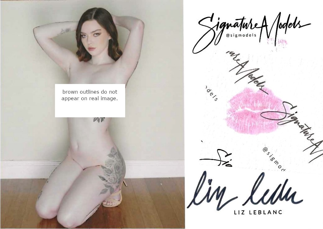 Liz LeBlanc LIP PRINT KISS CARD In Person Signed Photo: PRIVATE SIGNING. Liz LeBlanc in person sign autographed photo. Liz LeBlanc is a popular signature model. This item was signed at an exclusive photo shoot and signing on March 20, 2025.