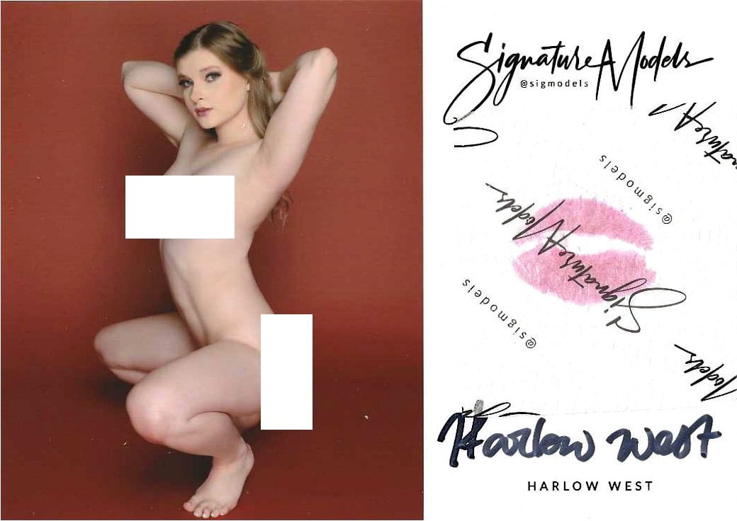 Harlow West LIP PRINT KISS CARD In Person Signed Photo: Photo size is 5x7. PRIVATE SIGNING. Adult Film Star. Harlow West in person signed photo and kiss card. 5x7 Color In Person signed very sexy portrait. She added a lip print. This item was signed at an