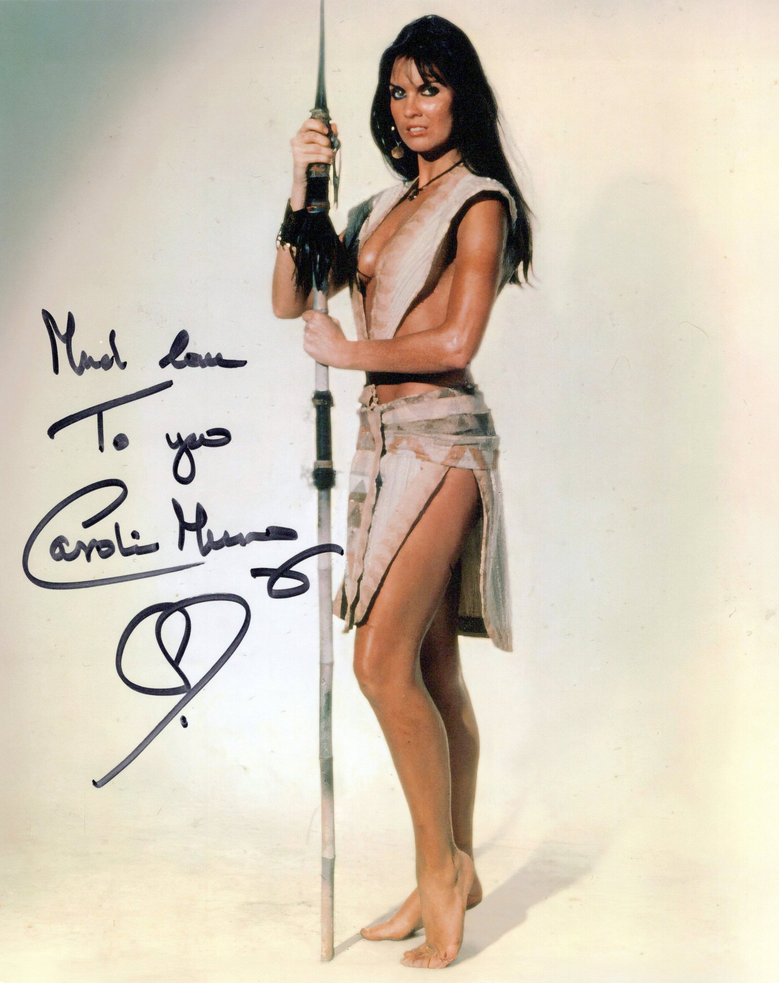 Caroline Munro JAMES BOND / SINBAD In Person Signed Photo: Photo size is 8x10. PRIVATE SIGING. Caroline Munro sexy in person signed photo.Caroline Munro has done such movies as JAMES BOND THE SPY WHO LOVED ME, THE GOLDEN VOYAGE OF SINBAD, and MANIAC.