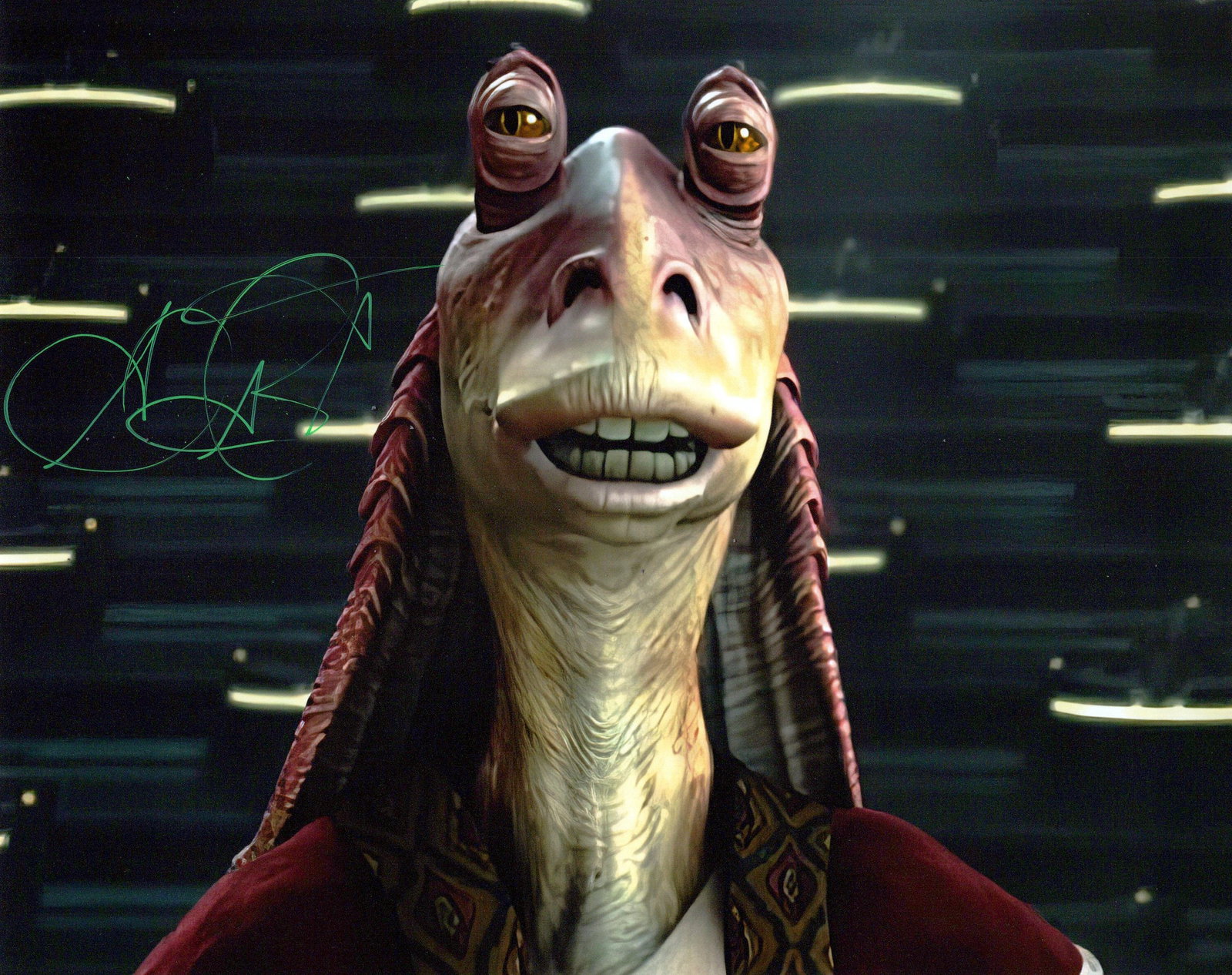 Ahmed Best STAR WARS In Person Signed Photo: Photo size is 8x10. Ahmed Best in person signed photo from the Star Wars Trilogy. Ahmed Best did the voice of Jar Jar Binks.