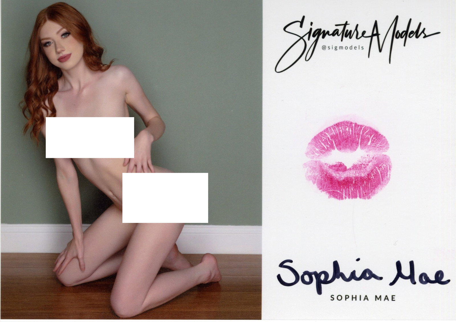 Sophia Mae LIP PRINT KISS CARD In Person Signed Photo: Photo size is 5x7. PRIVATE SIGNING. Sophia Mae in person signed photo and kiss card. Signature Model. 5x7 Color In Person signed very sexy portrait. She added a lip print. This item was signed at an E