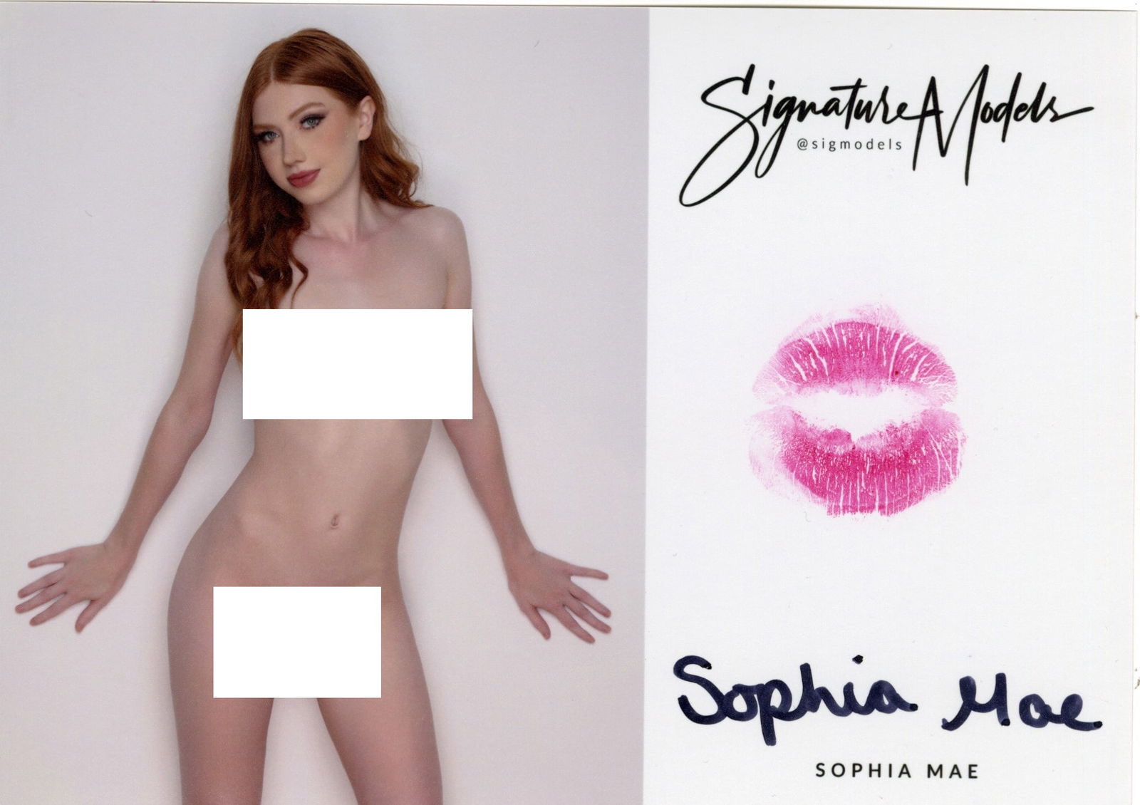 Sophia Mae LIP PRINT KISS CARD In Person Signed Photo: Photo size is 5x7. PRIVATE SIGNING. Sophia Mae in person signed photo and kiss card. Signature Model. 5x7 Color In Person signed very sexy portrait. She added a lip print. This item was signed at an E