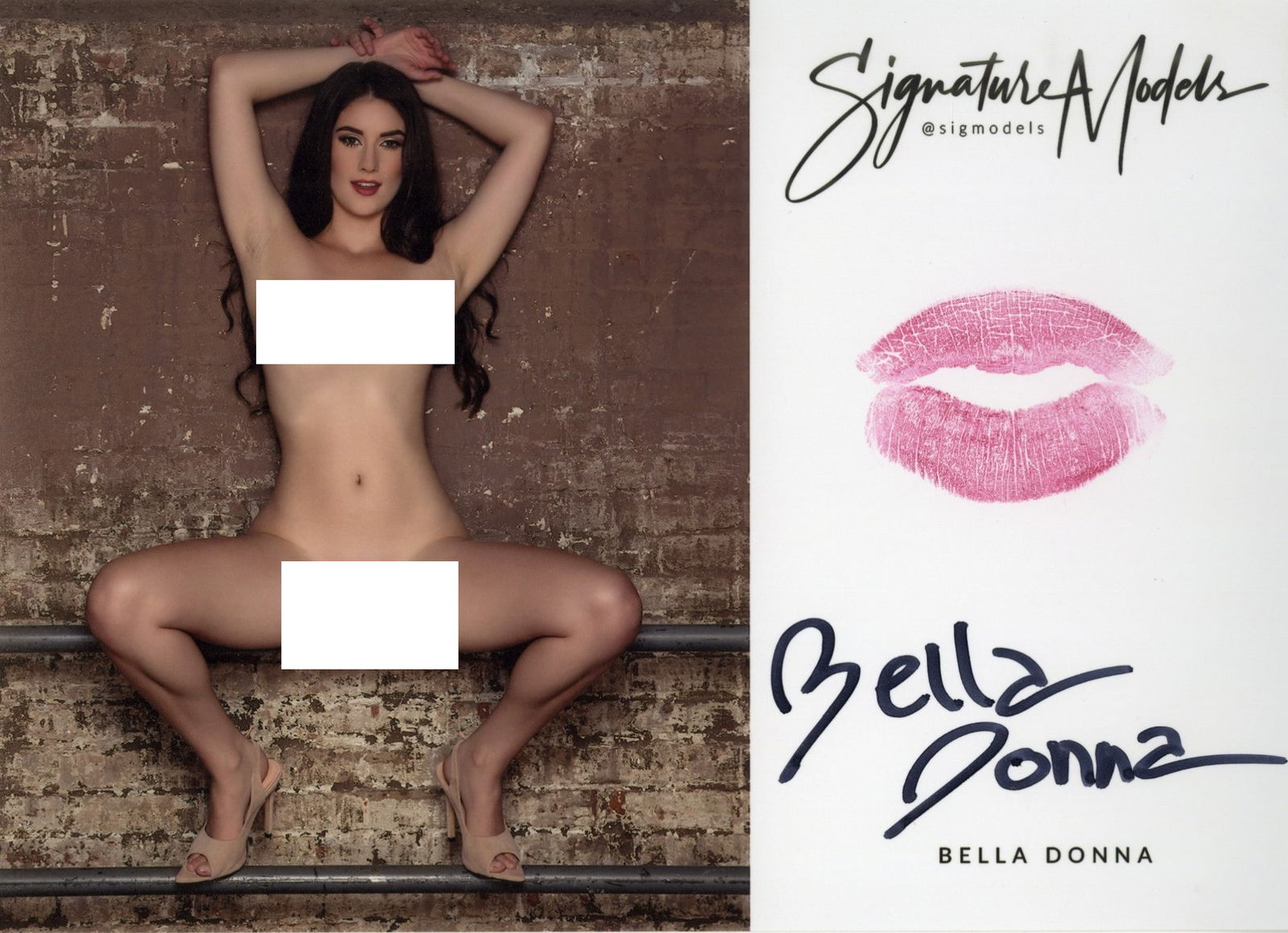 Bella Donna LIP PRINT KISS CARD In Person Signed Photo: Photo size is 5x7. PRIVATE SIGNING. Popular glamour model. Color In Person signed very sexy NUDE portrait. This item was Signeded at an exclusive Signeding and photo shoot on June 10, 2021