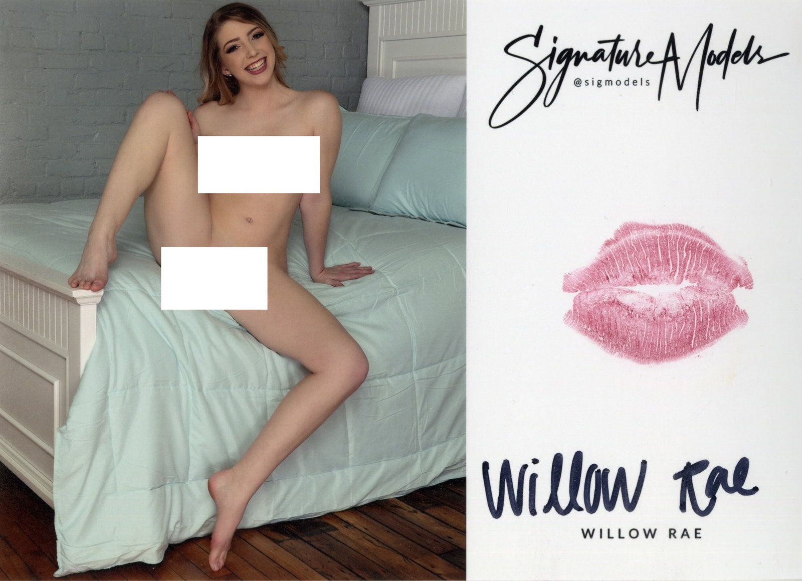 Willow Rae LIP PRINT KISS CARD In Person Signed Photo: Photo size is 5x7. PRIVATE SIGNING. Willow Rae color in person signed sexy nude portrait. She added a lip print. This item was signed at an exclusive signing in photo shoot on December 22, 2021.