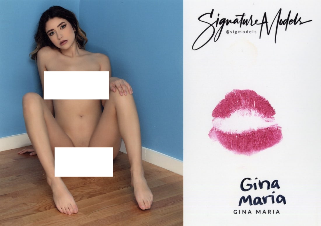 Gina Maria PLAYBOY / HUSTLER KISS CARD In Person Signed Photo: Photo size is 5x7. PRIVATE SIGNING. (brown spots you see on scan is NOT on the real item) Gina Maria in person signed photo and kiss card. Playboy / Hustler Model. 5x7 Color In Person signed very sexy