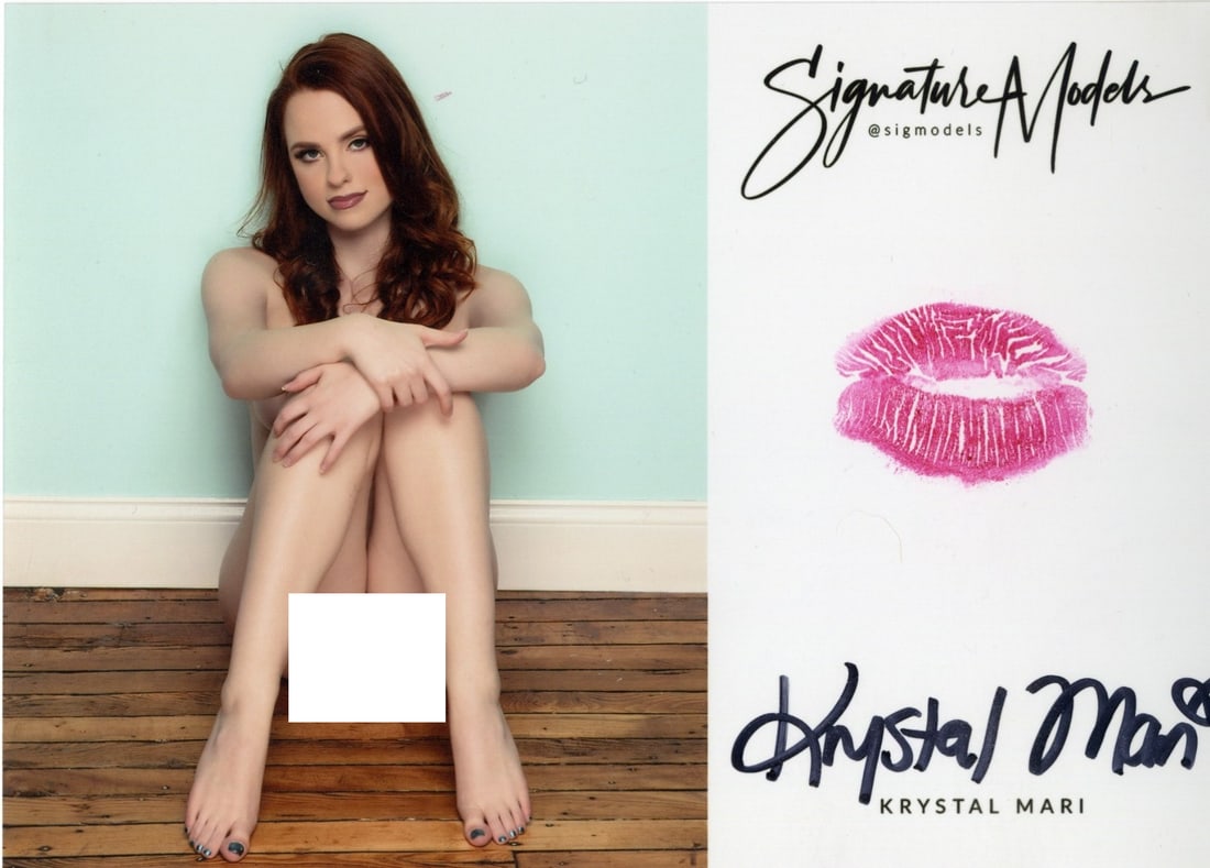 Krystal Mari PLAYBOY LIP PRINT KISS CARD In Person Signed: Photo size is 5x7. PRIVATE SIGNING. Krystal Mari in person signed photo and kiss card. Krystal Mari is a PLAYBOY Model. 5x7 Color In Person signed very sexy portrait. She added a lip print. This item