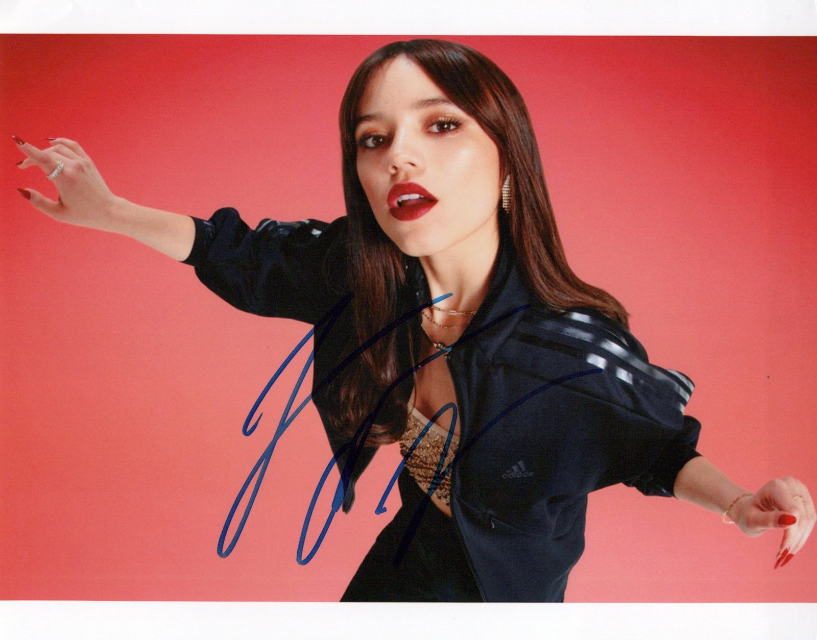 Jenna Ortega WEDNESDAY / SCREAM In Person Signed Photo: Photo size is 8x10. Jenna Ortega in person signed photo. Jenna Ortega has done such TV and movies as WEDNESDAY, SCREAM, and BEETLEJUICE.
