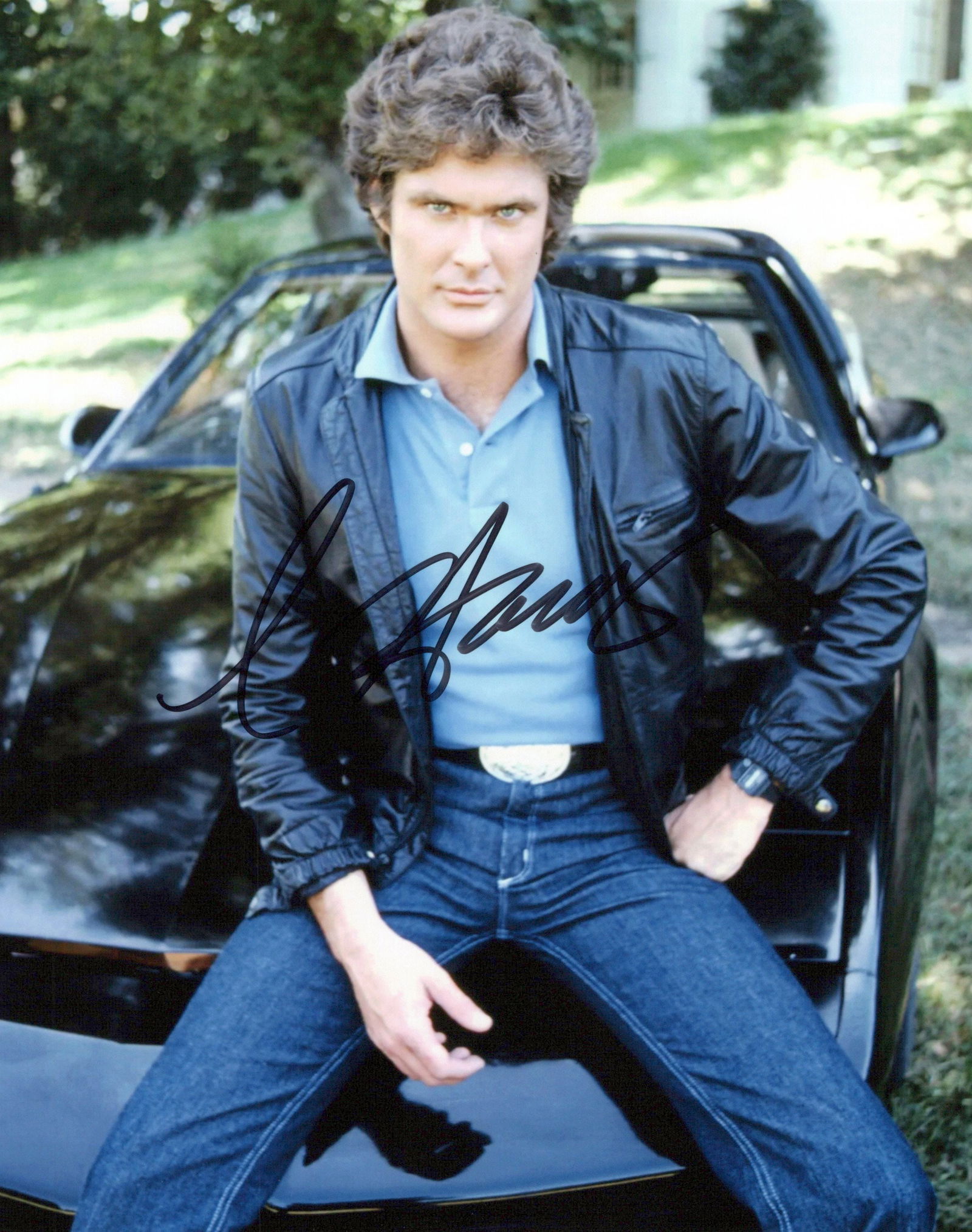 David Hasselhoff KNIGHT RIDER In Person Signed Photo: Photo size is 8x10. David Hasselhoff in person signed photo from the TV series KNIGHT RIDER. David Hasselhoff as the character Michael Knight.