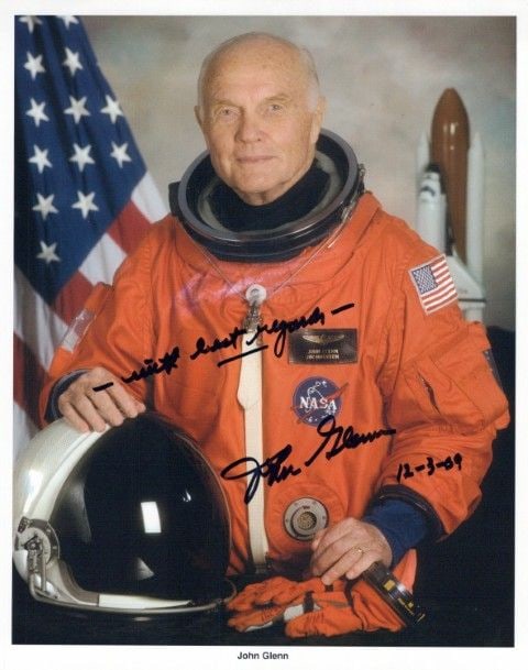 John Glenn (1921-2016) ASTRONAUT In Person Signed Photo: Photo size is 8x10. John Glenn (1921-2016) in person signed photo. John Herschel Glenn Jr. was an American Marine Corps aviator, astronaut, businessman, and politician. He was the third American in sp