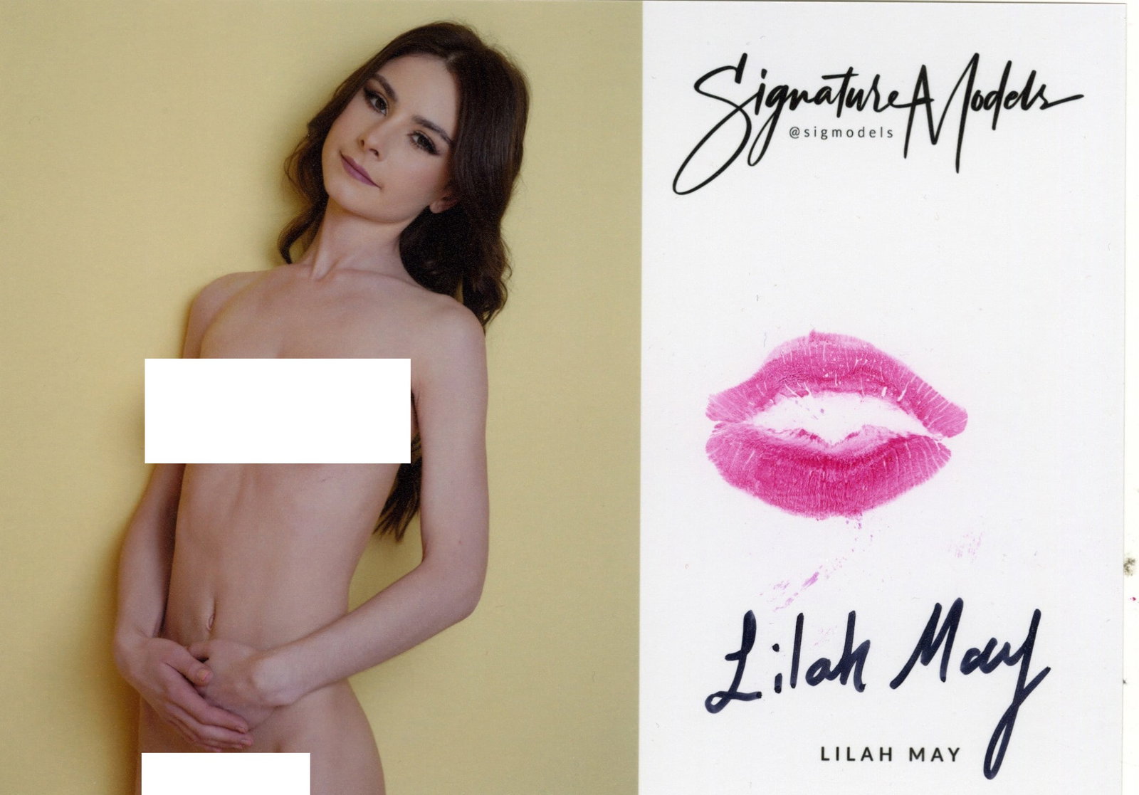 Lilah May LIP PRINT KISS CARD In Person Signed Photo: Photo size is 5x7. PRIVATE SIGNING. Lilah May in person signed Signature Model. 5x7 Color In Person signed very sexy NUDE portrait. She added a lip print. This item was signed at an EXCLUSIVE signing