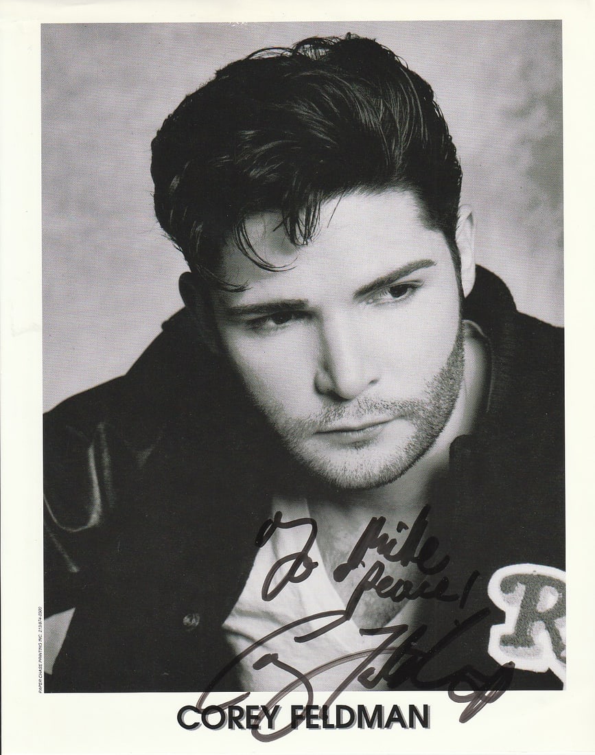 Corey Feldman LOST BOYS / STAND BY ME In Person Signed Photo: Photo size is 8x10. Corey Feldman in person signed photo. Corey Feldman has done such movies as THE LOST BOYS, STAND BY ME, and THE GOONIES. IMPERFECTIONS: inscribed