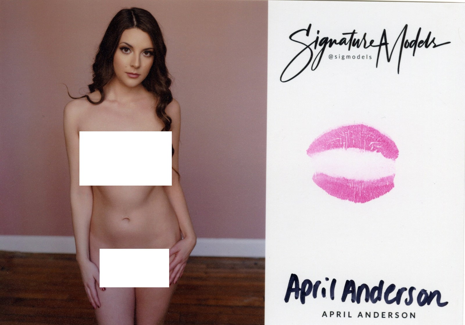 April Anderson LIP PRINT In Person Signed Photo: Photo size is 5x7. PRIVATE SIGNING. April Anderson in person signed photo and kiss card. Signature Model. 5x7 Color In Person signed very sexy portrait. She added a lip print. This item was signed at