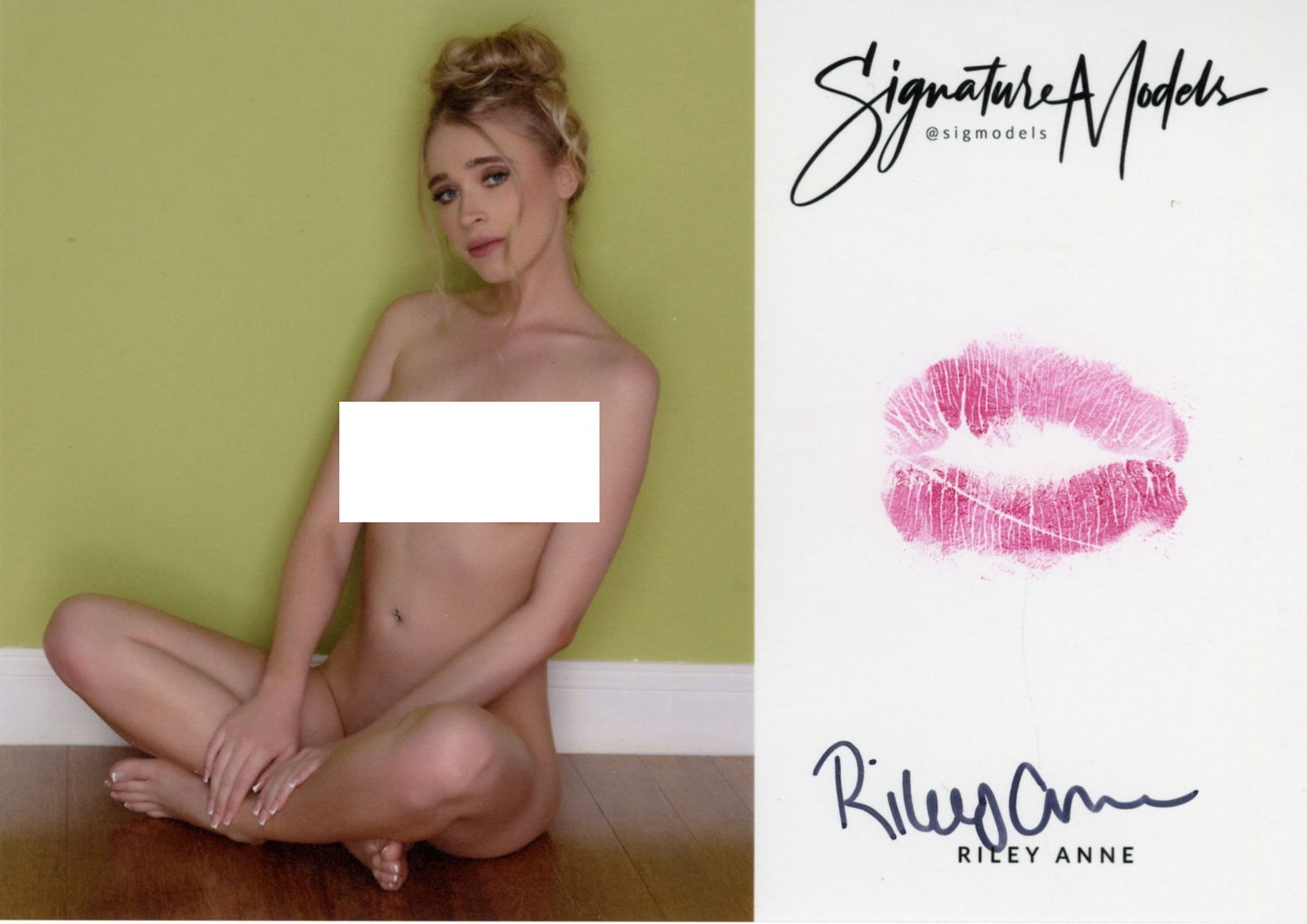 Riley Anne PLAYBOY / PENTHOUSE LIP PRINT KISS CARD In Person Signed Photo: Photo size is 5x7. PRIVATE SIGNING. (brown spots you see on scan is NOT on the real item) Riley Anne in person signed sexy nude portrait. She has added a lip rent. This item was signed at an exclusive