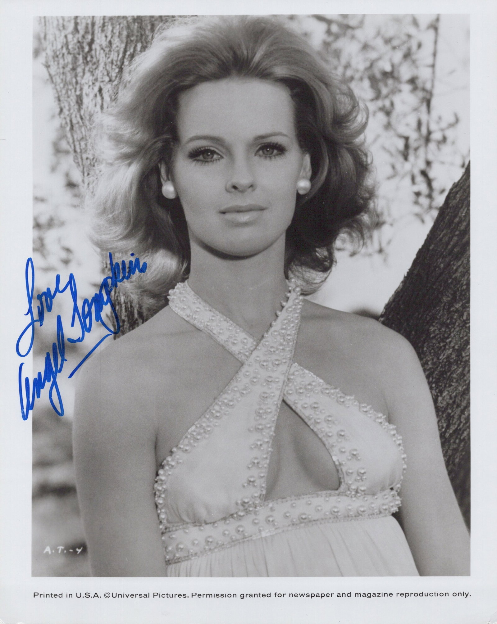 Angel Thompkins LOVE MY WIFE / THE TEACHER In Person Signed Photo: Photo size is 8x10. Angel Thompkins in person signed photo. Angel Thompkins has done such TV and movies as THE TEACHER, SIMON AND SIMON, and WALKING TALL PART TWO.