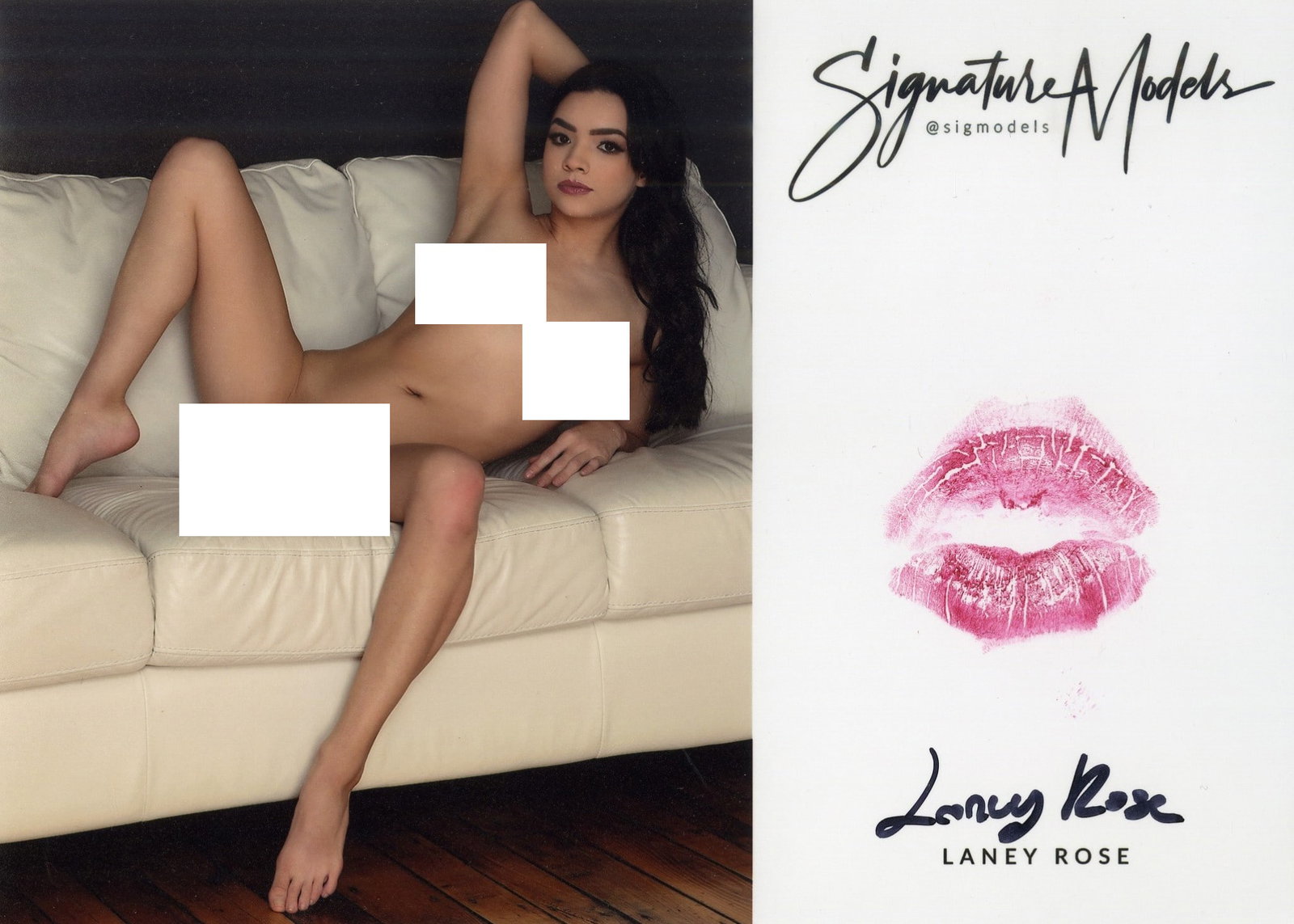 Laney Rose LIP PRINT KISS CARD In Person Signed Photo: Photo size is 5x7. PRIVATE SIGNING. Popular signature model. Sexy in person signed nude portrait. She has also added a lip print. This item was signed at an exclusive signing and photo shoot done on D