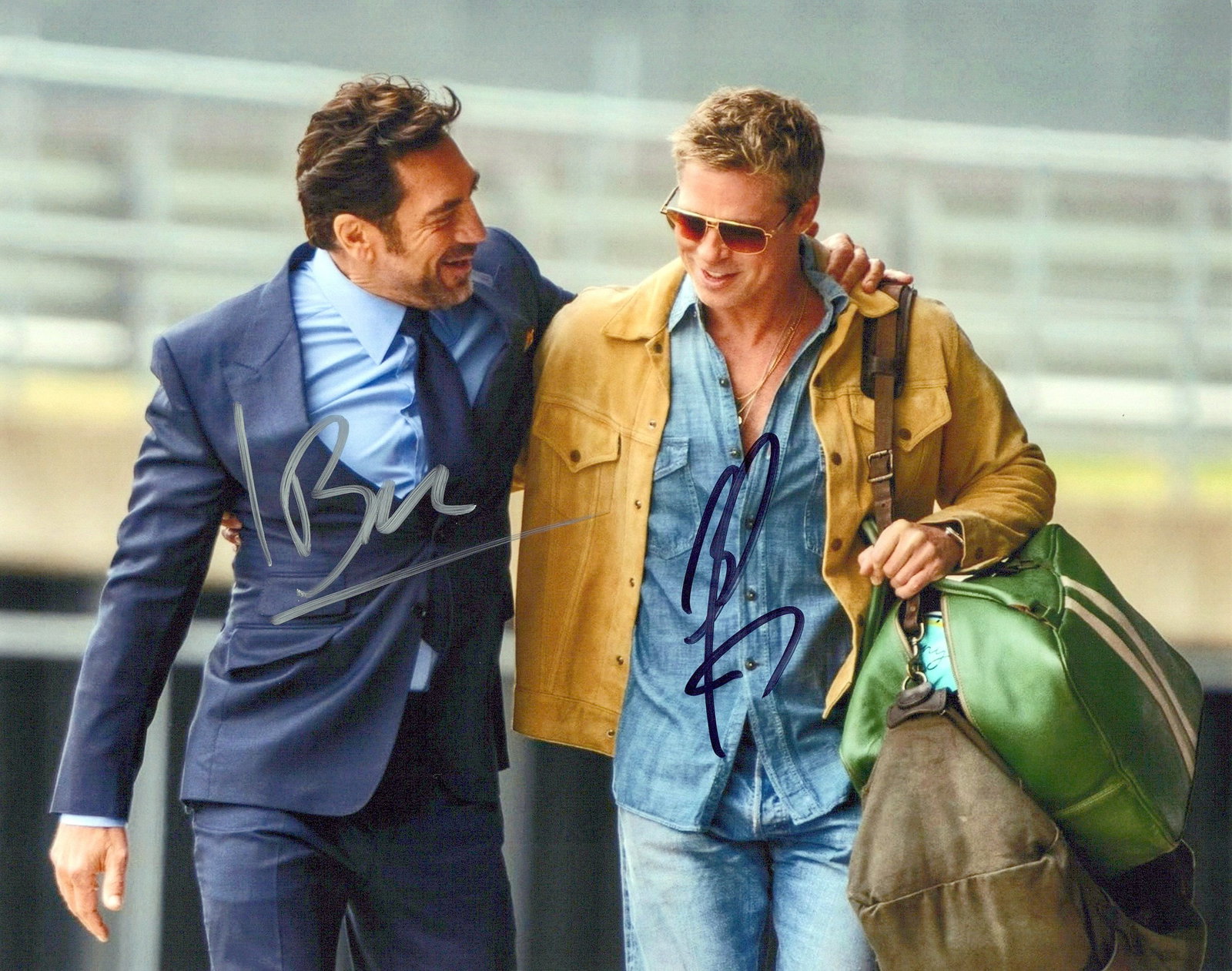 Brad Pitt / Javier Bardem F1 THE MOVIE In Person Signed Photo: Photo size is 8x10. Brad Pitt / Javier Bardem in person signed photo from the movie F1 THE MOVIE. Brad Pitt as the character Sonny Hayes. Javier Bardem as the character Ruben Cervantes