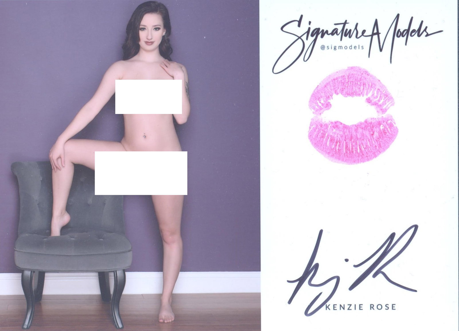 Kenzie Rose LIP PRINT KISS CARD In Person Signed Photo: Photo size is 5x7. PRIVATE SIGNING. Kenzie Rose in person signed photo and kiss card. Playboy Model. 5x7 Color In Person signed very sexy portrait. She added a lip print. This item was signed at an EX