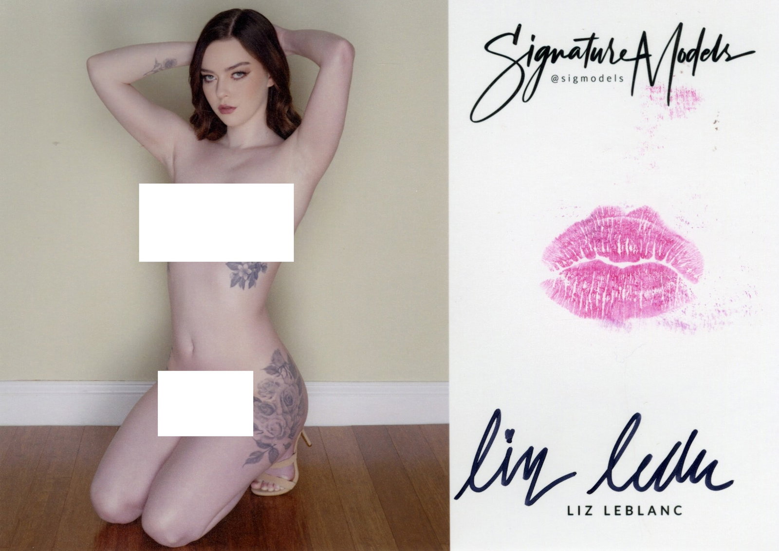 Liz LeBlanc LIP PRINT KISS CARD In Person Signed Photo: Photo size is 5x7. PRIVATE SIGNING. Liz LeBlanc in person sign autographed photo. Liz LeBlanc is a popular signature model. This item was signed at an exclusive photo shoot and signing on March 20, 20
