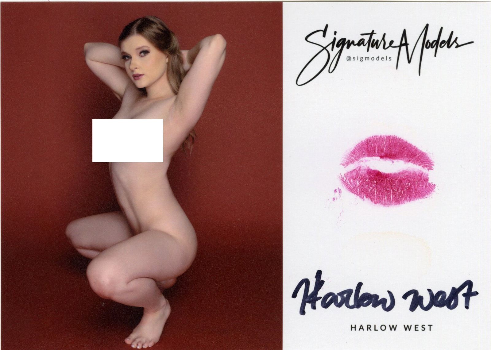 Harlow West LIP PRINT KISS CARD In Person Signed Photo: Photo size is 5x7. PRIVATE SIGNING. Adult Film Star. Harlow West in person signed photo and kiss card. 5x7 Color In Person signed very sexy portrait. She added a lip print. This item was signed at an 