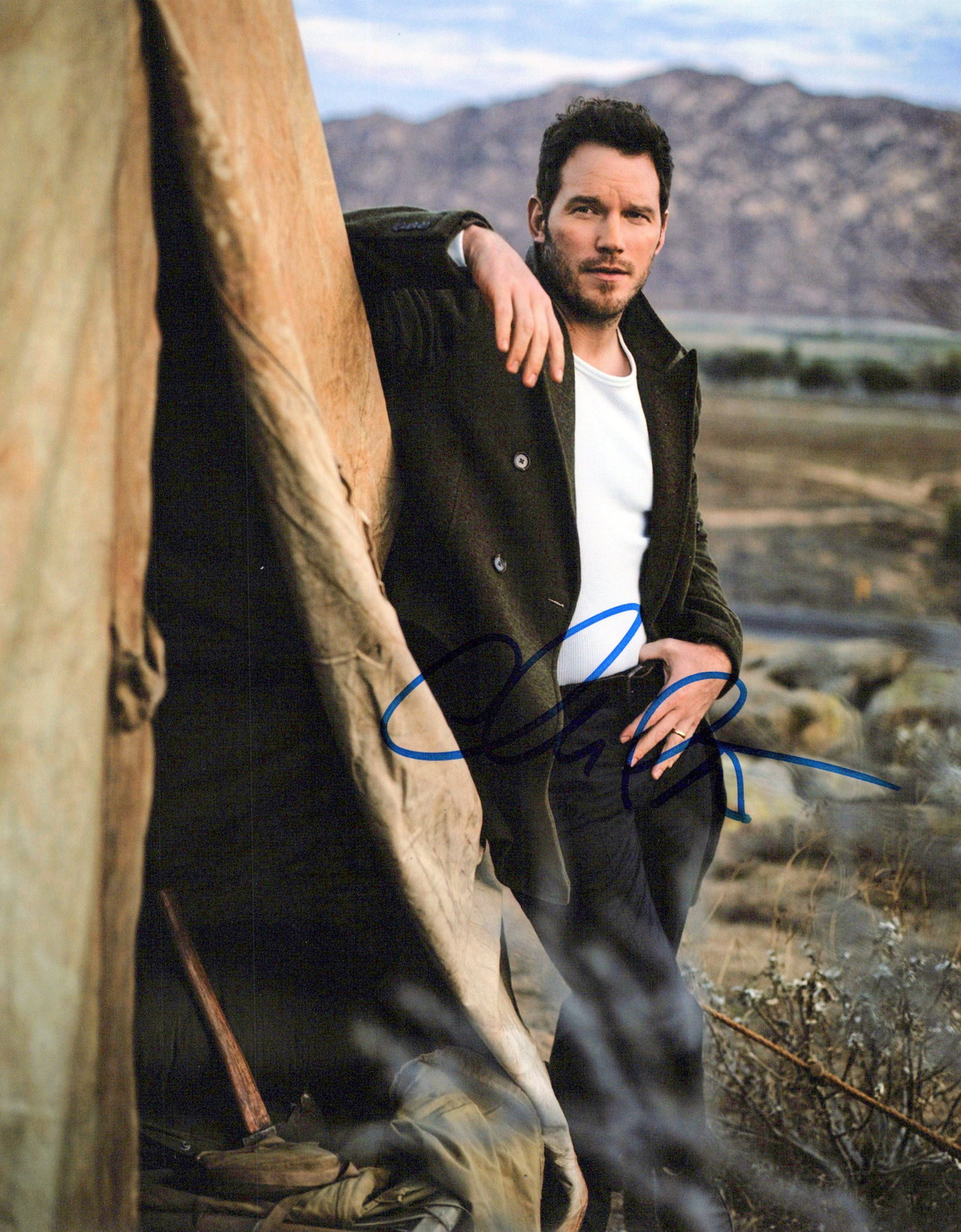 Chris Pratt JURASSIC WORLD / GUARDIAN'S GALAXY In Person Signed Photo: Photo size is 8x10. Chris Pratt in person signed photo. Chris Pratt has done such movies as THE AVENGERS, GUARDIANS OF THE GALAXY, and MERCY.