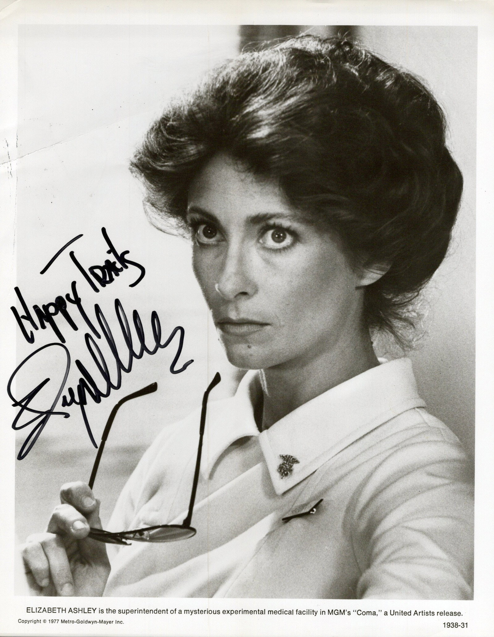Elizabeth Ashley COMA In Person Signed Photo: Photo size is 8x10. Elizabeth Ashley in person signed photo from the movie COMA. Elizabeth Ashley as the character Mrs. Emerson.