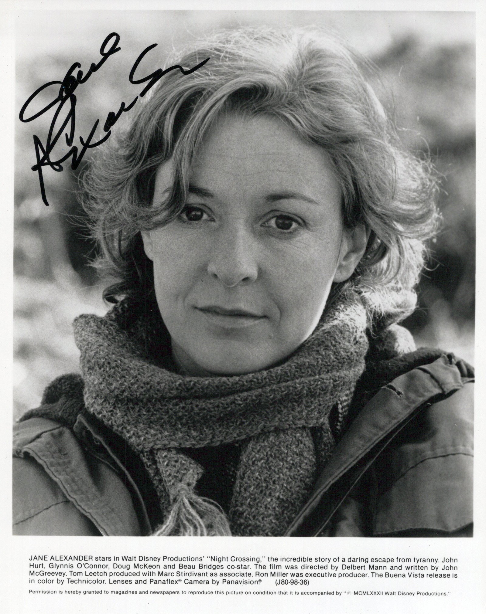 Jane Alexander NIGHT CROSSING In Person Signed Photo: Photo size is 8x10. Jane Alexander in person signed photo from the movie NIGHT CROSSING. Jane Alexander as the character Doris Strelzyk