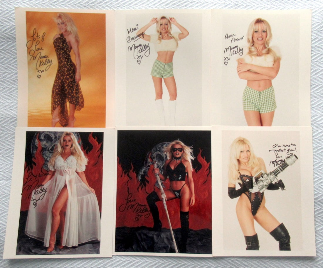 (6) Manon Kelly SEXY In Peson Signed Photos Lot #1: All photos in this lot are 8x10. Manon Kelley in persons signed photo. Manon Kelly is a Canadian actress known for her roles in Tromeo and Juliet (1996), Somewhere in the City (1998), and Red Lips II 