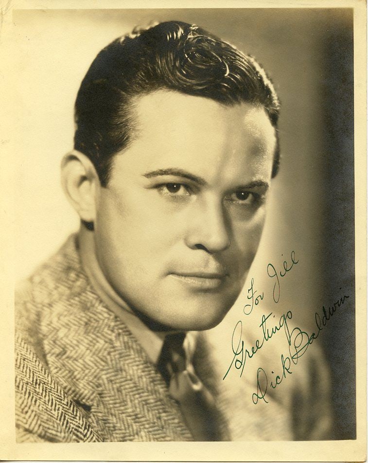 Dick Baldwin (1991-1996) HANDSOME Signed Photo: Photo size is 8x10. Dick Baldwin (1991-1996) signed photo. Dick Baldwin has done such movies as ONE WILD NIGHT, LOVE AND HISSES, and LIFE BEGINS IN COLLEGE. IMPERFECTIONS: inscribed