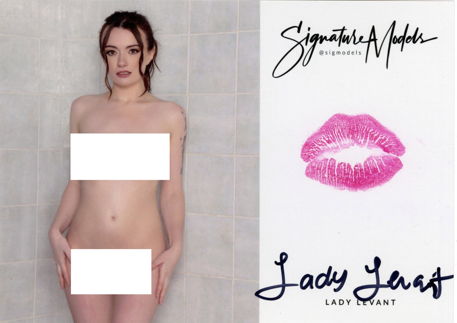 Lady Lavant LIP PRINT KISS CARD In Person Signed Photo: Photo size is 5x7. PRIVATE SIGNING. Lady Levant in person signed photo and kiss card. Signature Model. 5x7 Color In Person signed very sexy portrait. She added a lip print. This item was signed at an 
